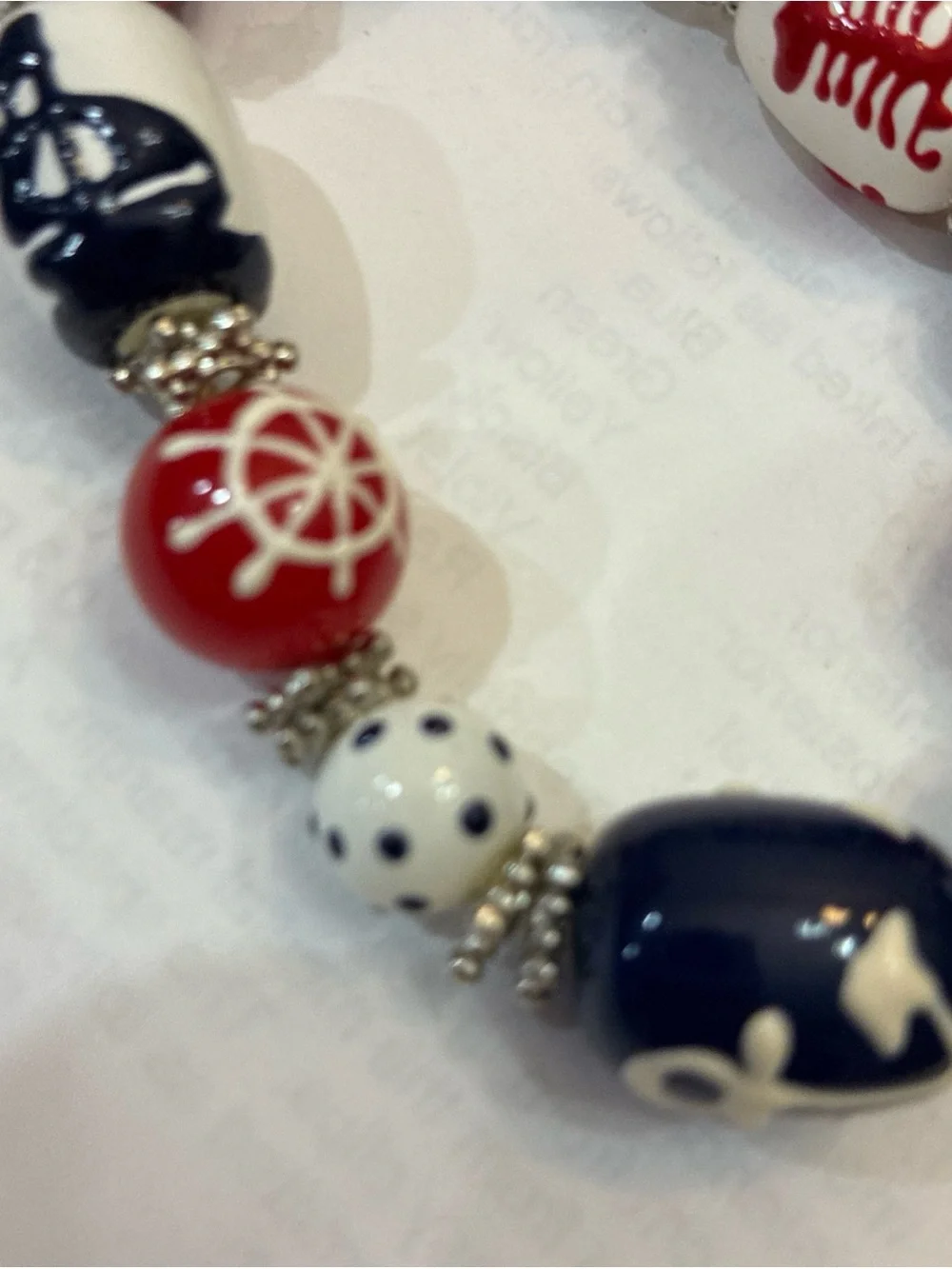 Source Unknown Red White Navy Anchor Beaded Bracelet